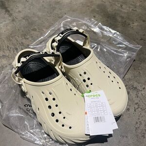 CROCS Echo Clog in Cream with Black Heel Strap